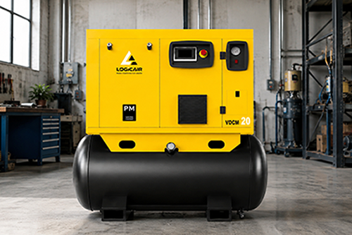 LOGICAIR 4-in-1 screw air compressor in a small workshop
