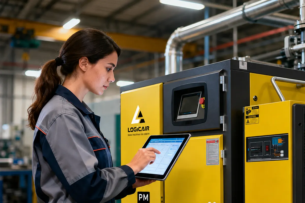 verview of a fully installed screw compressor system during commissioning