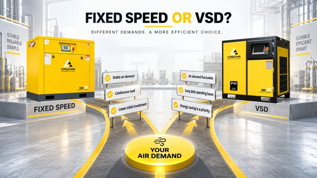 How to choose between fixed speed and VSD air compressors based on compressed air demand